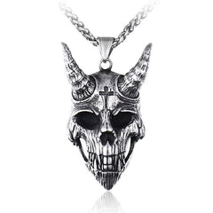 Gothic Satanic Devil Skull & Cross Stainless Steel Biker Pendant Necklace
