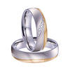 Silk-brushed Silver & Gold-plated Titanium Steel and Cubic Zirconia Wedding Bands Set