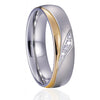 Silk-brushed Silver & Gold-plated Titanium Steel and Cubic Zirconia Wedding Bands Set