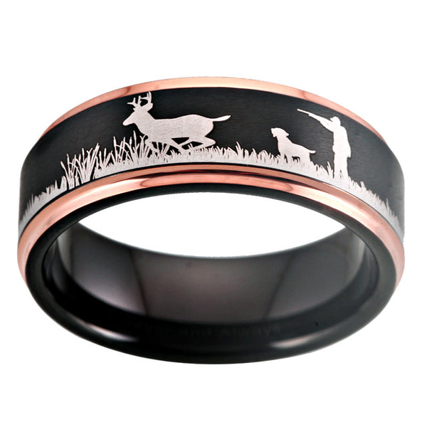 8mm Deer Hunting Design Tungsten Carbide Hunter's Wedding Band