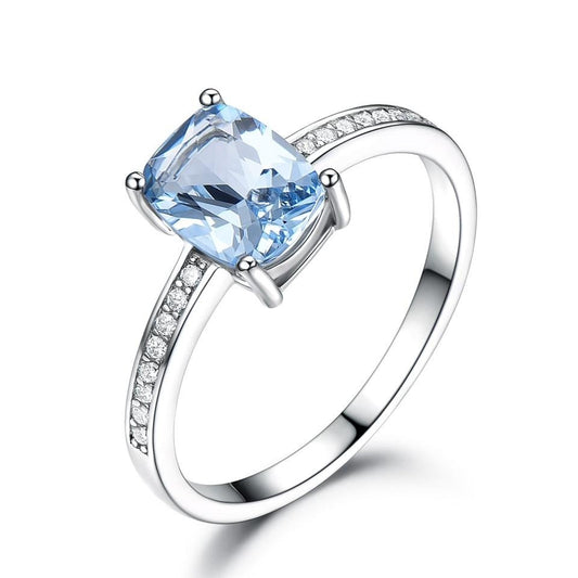 Sky Blue Topaz Solitaire 925 Sterling Silver Engagement Ring