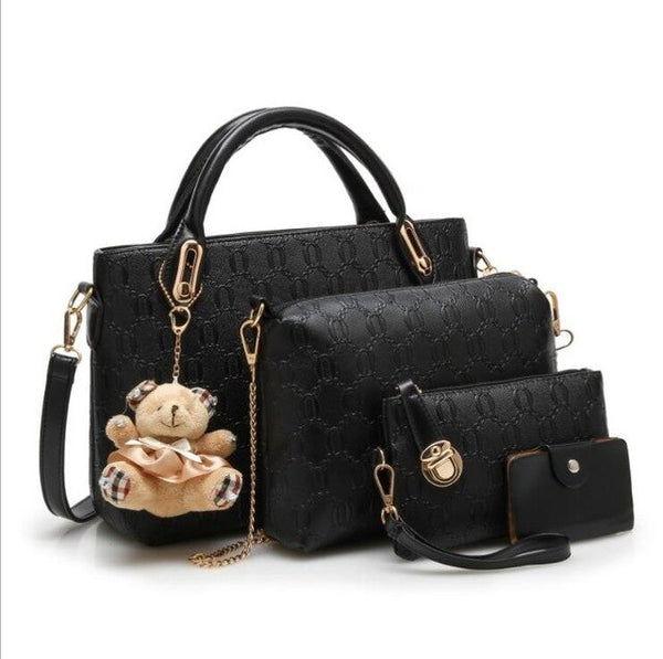 Four-Set PU Leather Chain Pattern Designer Vintage Purse, Handbag, Crossbody, & Shoulder Bag