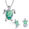 Fire Opal Sea Turtle Necklace & Stud Earrings Classic Jewelry Set