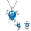 Fire Opal Sea Turtle Necklace & Stud Earrings Classic Jewelry Set