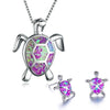 Fire Opal Sea Turtle Necklace & Stud Earrings Classic Jewelry Set