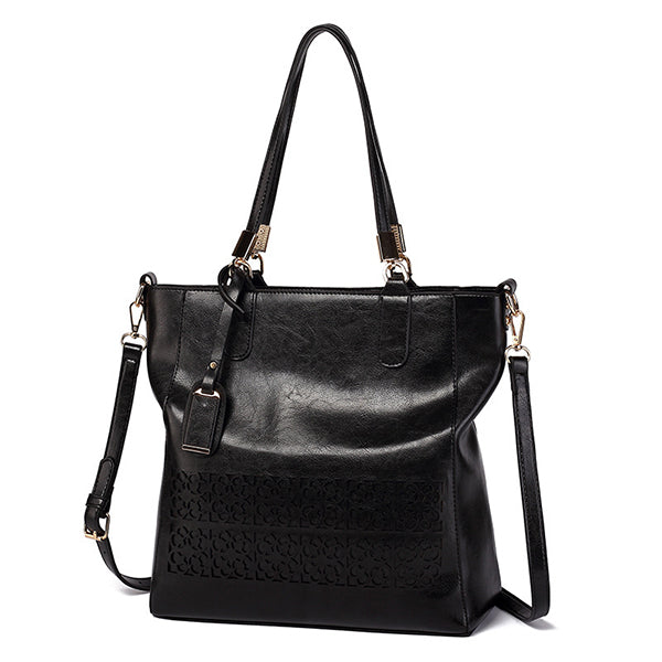 Large Capacity PU Leather Flower Pattern Designer Tote Handbag & Shoulder Bag
