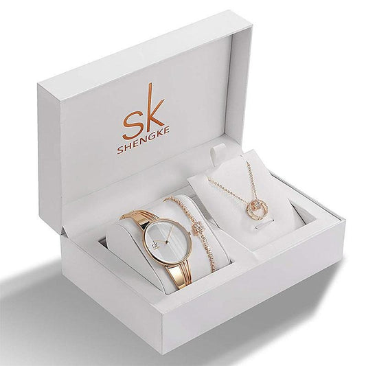 Luxury Watch, Necklace & Bracelet Fashion Jewelry Set