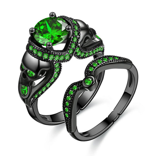 Black Skull Round Cubic Zirconia Engagement Ring Set