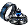 Black Celtic Dragon & Blue Claddagh Zirconia Wedding Engagement Band Set