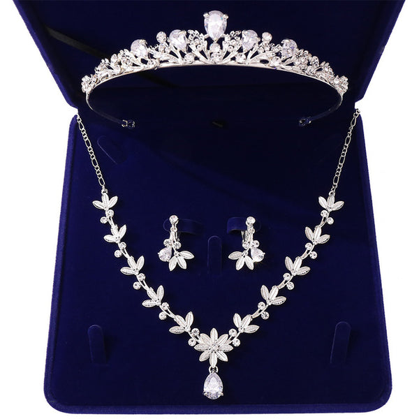 Crystal, Leaf and Rhinestone Tiara, Necklace & Earrings Jewelry Set