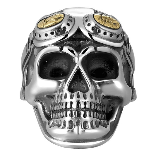 Gothic Skull with Glasses 925 Sterling Silver Biker Adjustable Ring