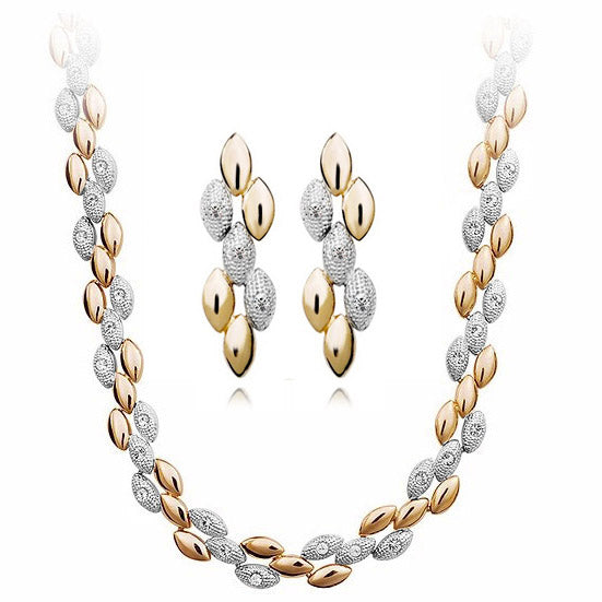Rhinestone Wheat Necklace & Earrings Jewelry Set