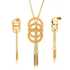 Gold Tassel Stainless Steel Fashion Wedding Earrings & Necklace Jewelry Set