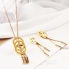 Gold Tassel Stainless Steel Fashion Wedding Earrings & Necklace Jewelry Set