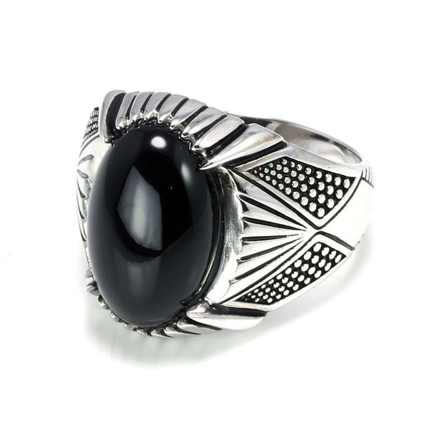 Natural Black Onyx 925 Sterling Silver Turkish Gothic Ring