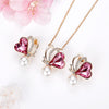 Crystal Heart Rose Gold Butterfly Necklace & Earrings Jewelry Set