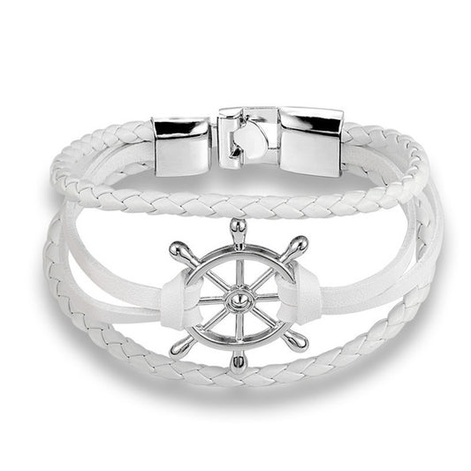 Ship Steering Wheel Fashion Leather Charm Bracelet