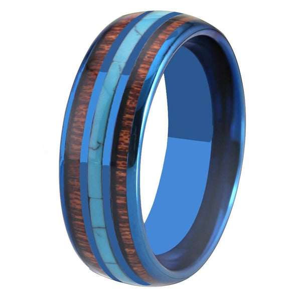 8mm Koa Wood & Turquoise Inlay Tungsten Carbide Wedding Band