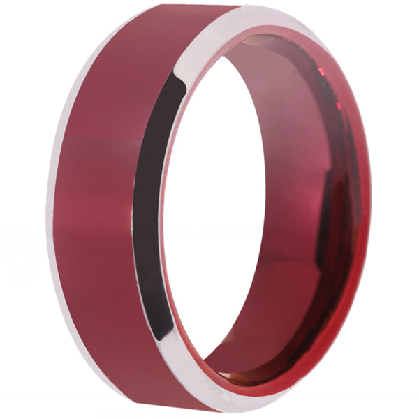 8mm Red & Silver Tungsten Carbide Wedding Band