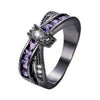 Rainbow Tungsten Carbide and Purple Bow Zircon Rhinestones Wedding Ring Set