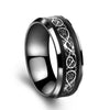 Silver & Black Celtic Dragon and Black Zirconia Engagement Wedding Ring Set