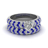 Blue & Silver Tungsten Carbide and White Zircon Rhinestones Engagement Wedding Ring Set