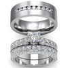 Titanium Band and Heart Zircona Engagement Wedding Ring Set