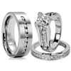 His & Hers Titanium Ring Set with Cubic Zirconia Engagement Wedding Bands