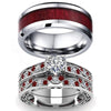 8mm Red Koa Wood Inlay and Heart Zircon Wedding Ring Set
