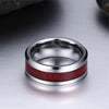 8mm Red Koa Wood Inlay and Heart Zircon Wedding Ring Set