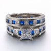 His & Hers Wedding Bands Blue and Silver Celtic Dragon Inlay and Zirconia Rings Set