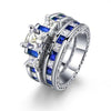 His & Hers Wedding Bands Blue and Silver Celtic Dragon Inlay and Zirconia Rings Set