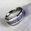 His & Hers Wedding Bands Blue and Silver Celtic Dragon Inlay and Zirconia Rings Set