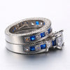 His & Hers Wedding Bands Blue and Silver Celtic Dragon Inlay and Zirconia Rings Set