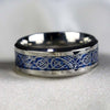 His & Hers Wedding Bands Blue and Silver Celtic Dragon Inlay and Zirconia Rings Set