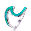 Ocean Wave Blue Opal Stone 925 Sterling Silver Charm Ring