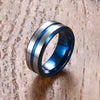 Silver Brushed Matte & Blue Inlay Band and White & Blue Zirconia Wedding Ring Set