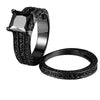 His & Hers Double-Row Cubic Zirconia Band and Black Cubic Zirconia Wedding Ring Set