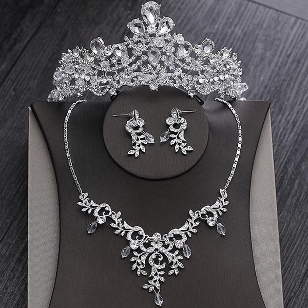 Sparkling Crystal Tiara, Necklace & Earrings Wedding Jewelry Set