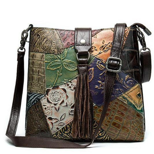 Multicolored Genuine Leather Patchwork Handbag, Crossbody & Shoulder Bag