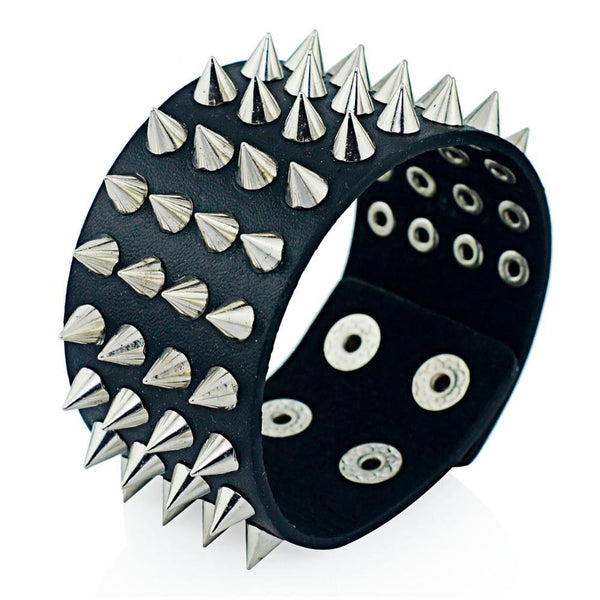Four-Row Cuspidal Spikes Leather Gothic Bracelet