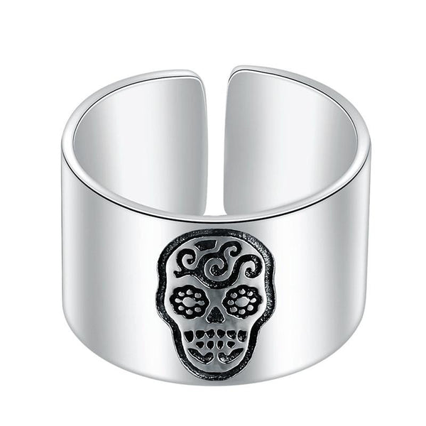 Adjustable Highly-Polished Skull Signet Sterling Silver Fashion Ring