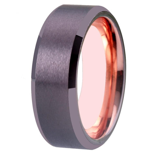 8mm Brushed Matte & Rose Gold Tungsten Carbide Wedding Band