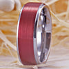 Red Brushed Matte & Silver Tungsten Carbide Wedding Band