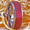 Red Brushed Matte & Silver Tungsten Carbide Wedding Band