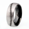 8mm Silver Brushed Matte with Baseball Pattern Tungsten Carbide Wedding Band