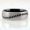 8mm Silver Brushed Matte with Baseball Pattern Tungsten Carbide Wedding Band