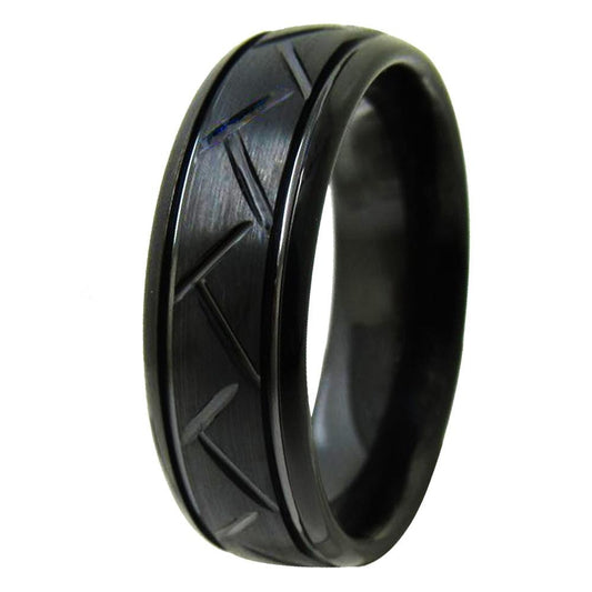 Diagonal Grooves Tyre Black Tungsten Carbide Wedding Band