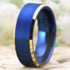 8mm Blue Brushed Matte and Gold Tungsten Carbide Wedding Ring
