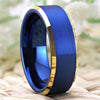 8mm Blue Brushed Matte and Gold Tungsten Carbide Wedding Ring